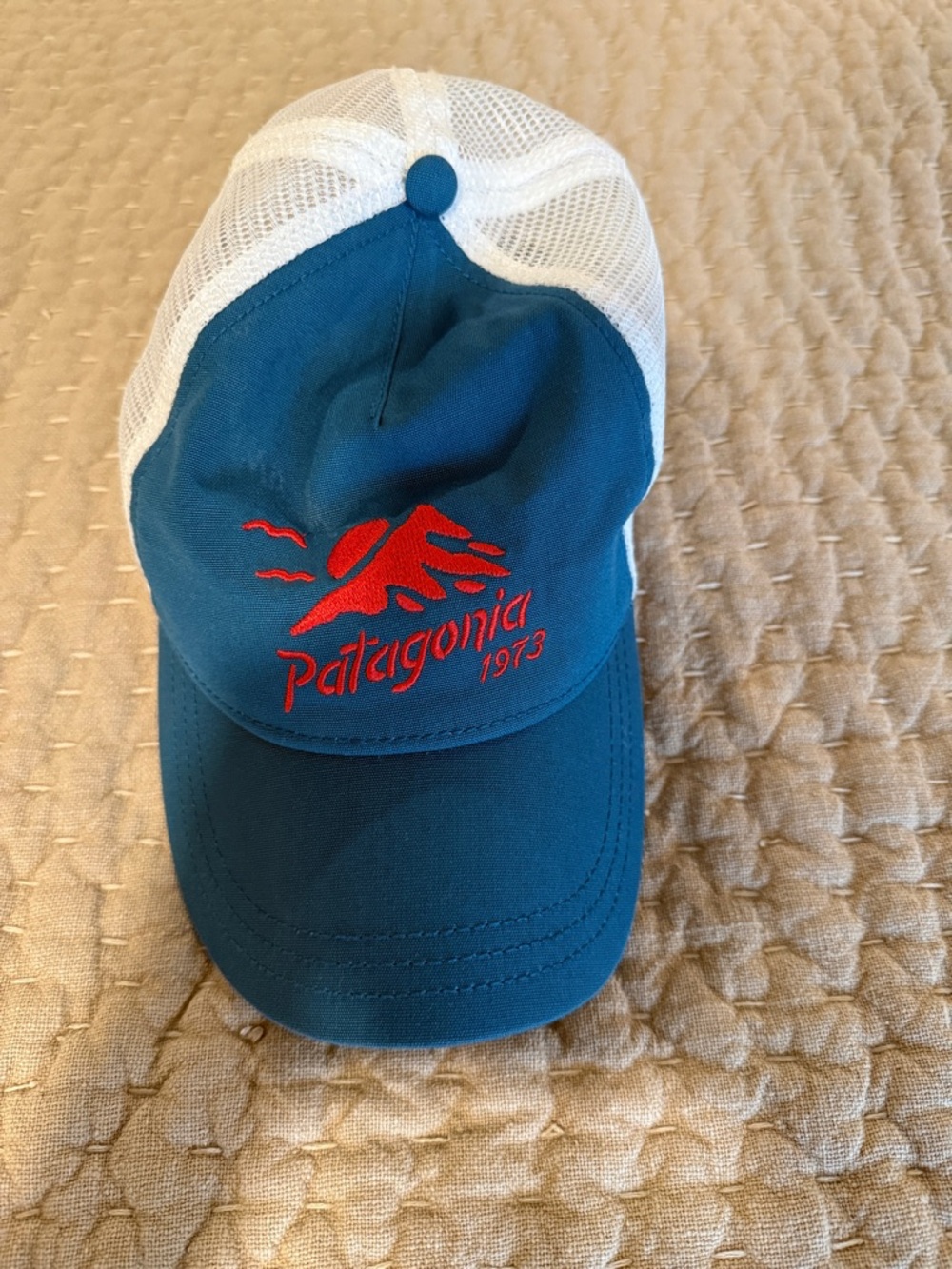 Patagonia Teal & White Mesh Cap with Red Logo